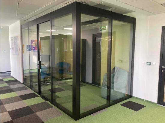 Large glazed acoustic booth